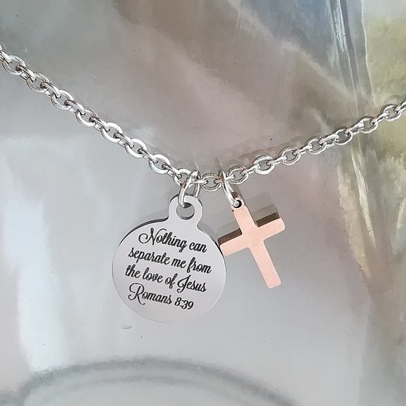 Christian Bible Verse Scripture Cross Necklace - Picture 2 of 3